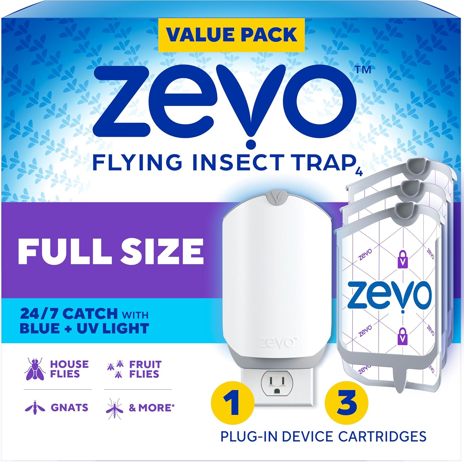Zevo flying insect trap with one base and three refills