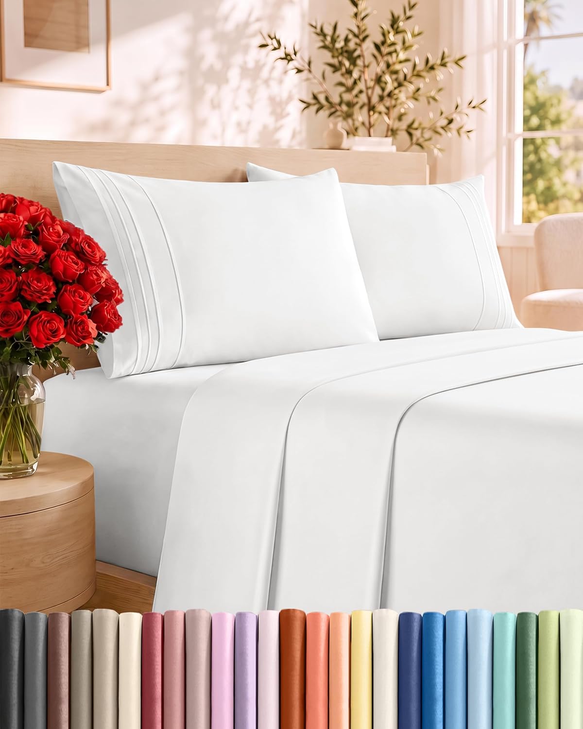 White queen size four-piece sheet set